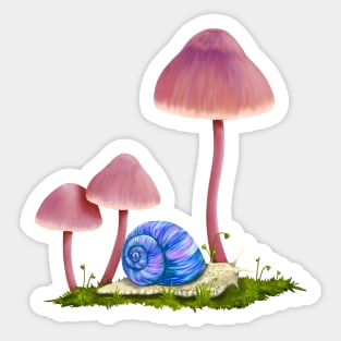 Whimsical Snail and Mushrooms Sticker